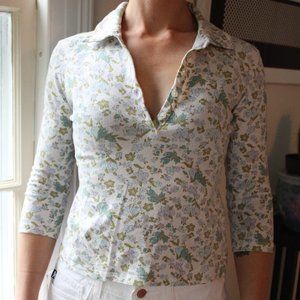1990s Vintage Cacharel Floral Polo Shirt 3/4 Sleeves